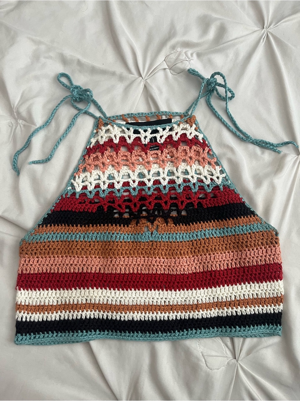 Forever 21 Multicolor Crochet Tank Top - Red, Peach, Teal, White